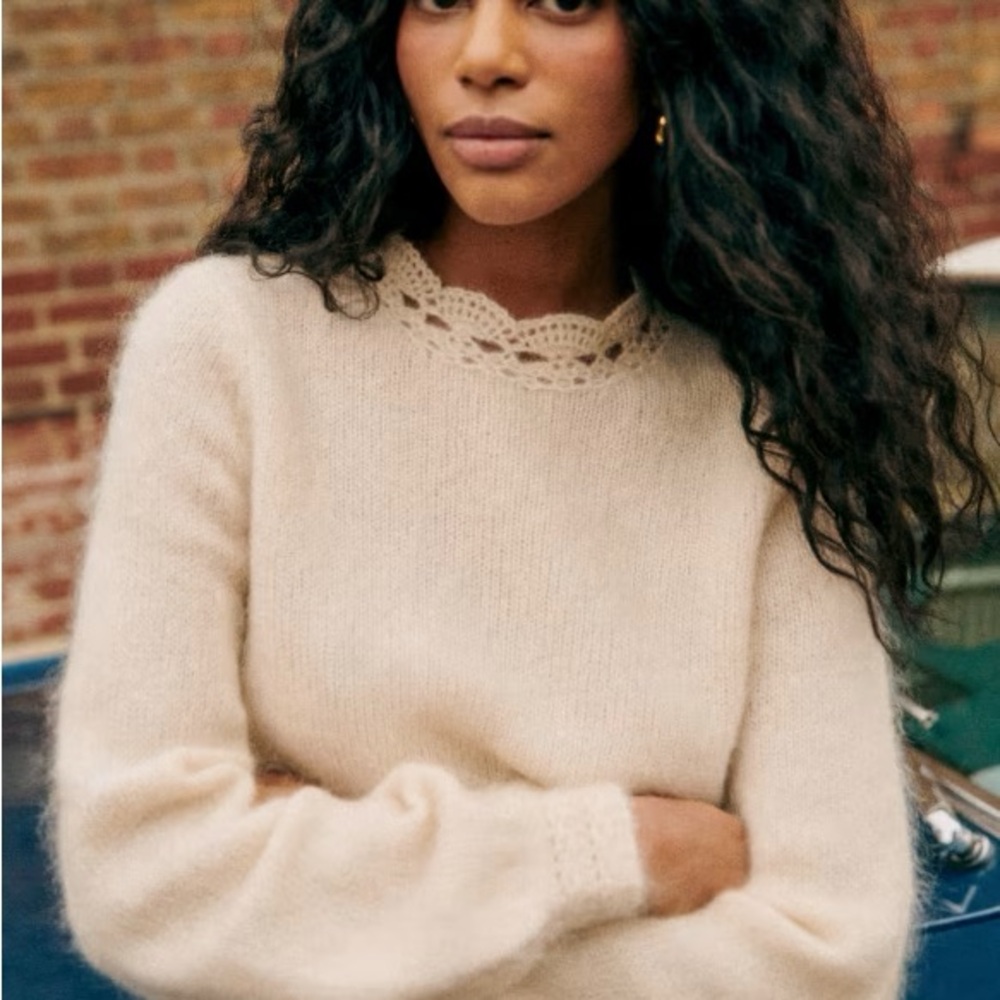Sezane Cream Crew Neck Sweater